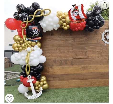 Pirate Party Balloon Arch, Pirate Birthday Balloons, Pirate Party Balloons, Pirate Balloon Garland, Pirate Balloon Arch, Pirates Of The Caribbean Birthday Party, Pirate Balloons, Caribbean Decorations, Superhero Balloons