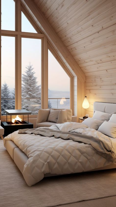 luxury master bedroom Floor To Ceiling Windows Bedroom, Winter Bedroom, Minimalist House, Loft Room, Bedroom Views, Bedroom Master, Luxury Bedroom Master, Bedroom Decor Design, Luxury Bedroom