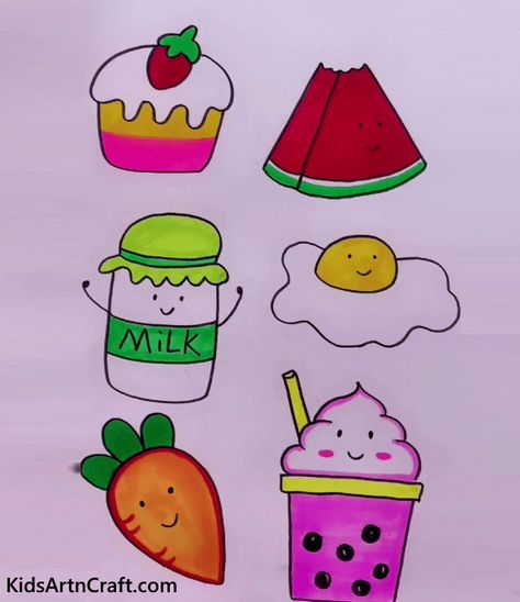 Food Drawing: Let's Eat Healthy and Stay Wealthy Health Food Drawing, Breakfast Drawing Easy, Healthy Food Drawing For Kids, Healthy Food Drawing Easy, Food Drawing Easy, Drawings For Kids, List Of Food, Healthy Breakfast For Kids, Alphabet Drawing