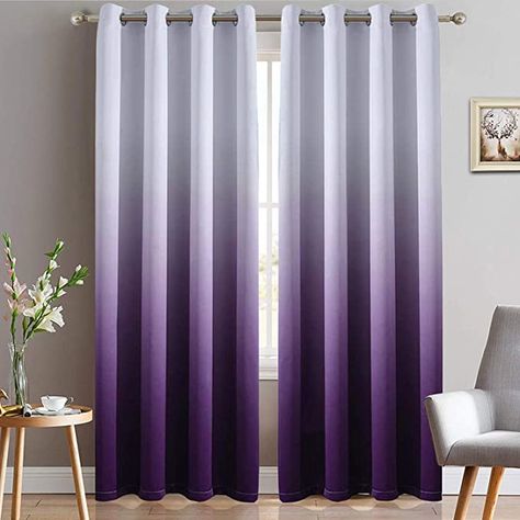 Amazon.com: Yakamok Thermal Insulated Grommet Window Drapes Gradient Color Ombre Purple Blackout Curtains Room Darkening Panels for Bedroom (Purple, 52x96 Inch, Set of 2) : Home & Kitchen Ombre Curtains, Purple Room Decor, Curtains Room, Bedroom Purple, Purple Curtains, Drapes For Living Room, Purple Rooms, Curtain Room, Black Curtains