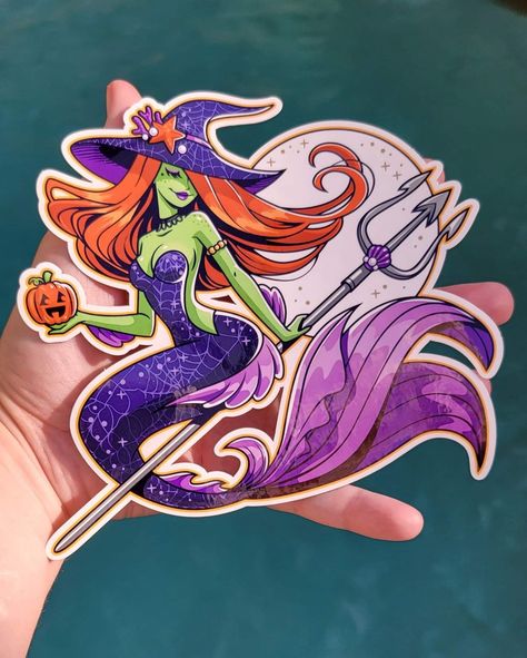 Flash Drawing, Best Cover Up Tattoos, Witch Powers, Fantasy Mermaids, Witch Tattoo, Spooky Stickers, Mermaid Drawings, Mermaid Tattoo, Mermaid Pattern