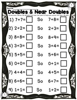 How To Teach Doubles Facts, Doubles Worksheet, Teaching Doubles, Doubles Plus One, Near Doubles, Addition Chart, Doubles Addition, Holiday Math Worksheets, Doubles Facts