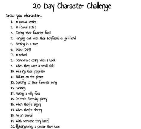 20 day character drawing challenge! 20 Days Drawing Challenge, 20 Day Oc Challenge, Oc Development, Oc Drawing Prompts, Oc Prompts, Challenge List, Oc Creator, 30 Day Drawing Challenge, Disney Challenge