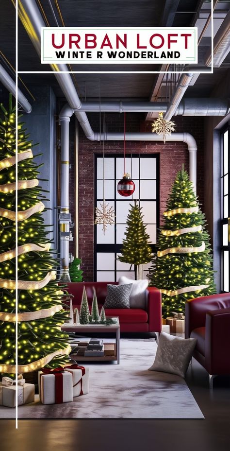 Adapt an urban loft style with industrial elements, exposed piping wrapped in lights, and a modern, sleek approach to Christmas décor.
#UrbanLoftXmas #IndustrialHoliday #ModernXmas #LoftDecor Light Up Presents, White Tinsel, Loft Decor, Urban Loft, Christmas Décor, Indoor Christmas, Loft Style, Lawn Decor, Christmas Decor Ideas