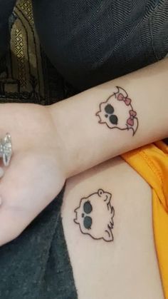 Hello Kitty Tattoo Ideas Matching, Sister And Sister Tattoos, Small Cute Matching Tattoos Best Friends, Monsterhigh Tattoos, Monster High Skull Tattoo, Small Tattoos Colorful, Matching Emo Tattoos, Matching Forearm Tattoos, Emo Matching Tattoos