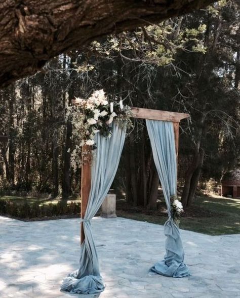 Dusty Blue and Illusion Blue Rustic Themed Wedding 2024, Illusion Blue Bridesmaid Dresses, Dusty Blue Ceremony Arch - ColorsBridesmaid Shades Of Blue Wedding, Blue Wedding Ideas, Classic Blue Wedding, Romantic Wedding Centerpieces, Blue Wedding Decorations, Country Wedding Cakes, Dusty Blue Wedding, Wedding Ceremony Arch, Wedding Colors Blue