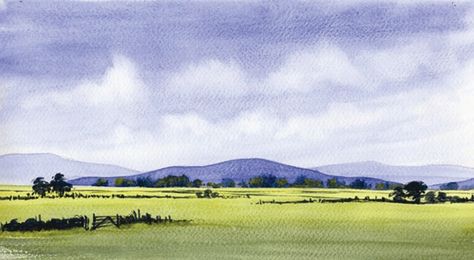 Simple Landscape Paintings Watercolour, Watercolour Landscape Simple, Watercolor Simple Landscape, Easy Watercolour Painting Landscape, Watercolour Landscape Easy, Easy Landscape Watercolor, Simple Watercolor Landscape, Landscape Watercolor Paintings, Watercolour Landscapes