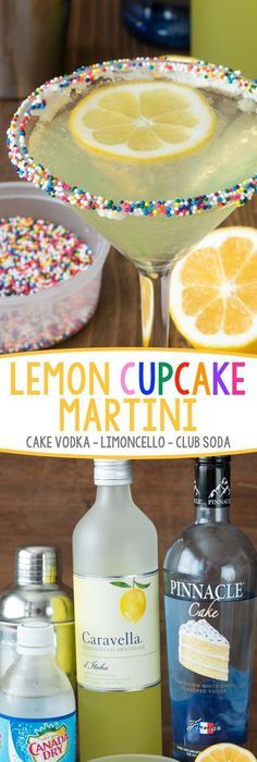 Lemon Cake Martini, Cupcake Martini, Easy Martini, Martini Recipes Easy, Lemon Cupcake, Lemon Cocktail, Martini Recipe, Lemon Cupcakes, Boozy Drinks