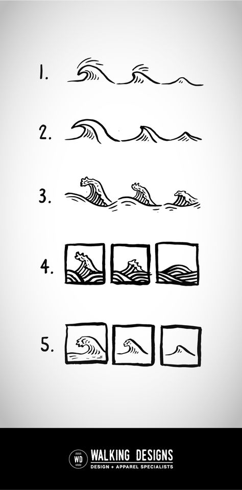 Waves, Illustration, Design, Vector, Graphic, Icons, Hand Drawn by Walking Designs Surf Drawing, Waves Illustration, Icons Hand Drawn, Graphic Icons, Wave Drawing, Digital Media Design, Waves Icon, Wave Illustration, Logo Design Set