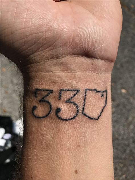 Area code Ohio 330 Ohio Tattoos For Men, Ohio Tattoo Ideas, Area Code Tattoos, Area Code Tattoo, Code Tattoo, New Jersey Tattoo, Ohio Tattoo, Medusa Tattoo, Area Codes