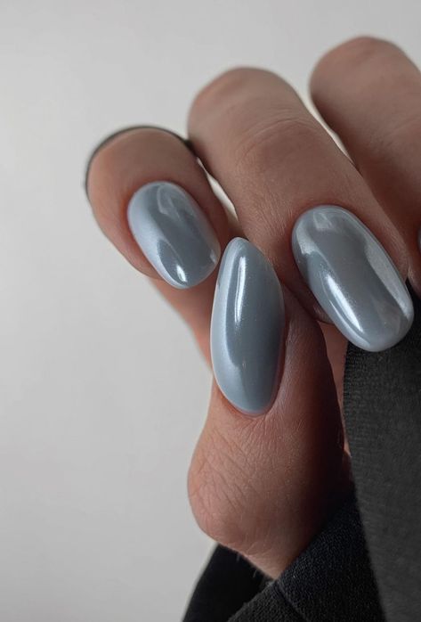 Steel Blue Nails, Grey Chrome Nails, Tattoo Clothing, Finger Nails, Gray Nails, Slate Grey, Chrome Nails, Cute Acrylic Nails, Blue Nails