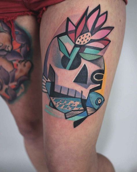 Cubism Tattoo, Picasso Tattoo, Fancy Tattoo, Watercolour Tattoo Men, Tatuaje Trash Polka, Abstract Tattoos, P Tattoo, Whale Tattoos, Fire Tattoo