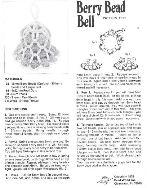 Beaded Bell Ornaments. I looked FOREVER for these instructions the last few years, so excited to find this!! Beaded Bell, Xmas Beads, Christmas Tree Ornament Crafts, Beaded Christmas Decorations, Christmas Beading, Beaded Ornament Covers, Bead Ornaments, Ornament Pattern, Beaded Christmas Ornaments