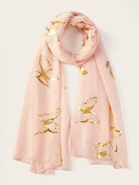 Butterfly Pattern Scarf | SHEIN USA Butterfly Burqa Design, Shein Butterfly Necklace, Butterfly Shawl, Butterfly Wing Scarf, Pink Artistic Scarf For Spring, Hijab Scarf, Patterned Scarves, Butterfly Pattern, Printed Sarees