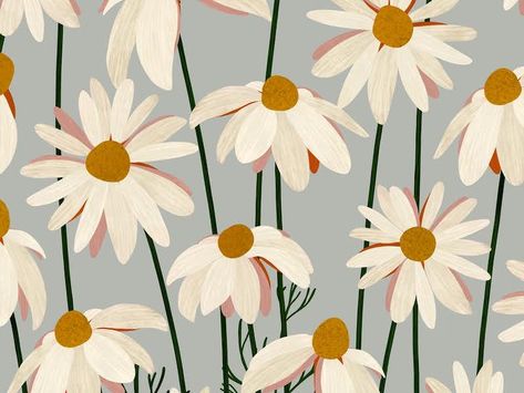 Wallpaper Collection for a Beautiful Spring | Happywall Daisy Mural, Daisies Wallpaper, Modern Floral Wallpaper, Daisy Wallpaper, Sunflower Wall Art, Pattern Design Inspiration, Fields Of Gold, 2 Wallpaper, Chamomile Flowers