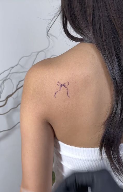 Small Delicate Tattoos For Women Simple, Shoulder Bow Tattoo, Dainty Shoulder Tattoo, Soft Tattoo Aesthetic, Now Tattoo, Bow Tattoos, Tattoo Lace, 16 Tattoo, Small Girly Tattoos