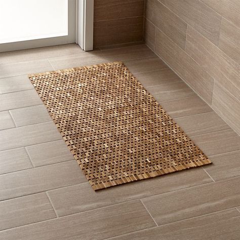 Lattice Wooden Mat, $44.95 Recycled wood chips are transformed into this chic rollable mat. Diy Bathroom Rugs, Diy Bathroom Mat, Bathroom Mat Ideas, Wooden Mat, Wood Bath Mats, Wooden Bathmat, Bath Matts, Modern Coastal Bedroom, Wood Bath