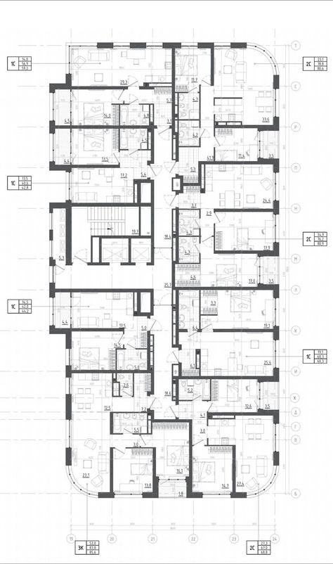 U Shaped Building Architecture, Residential Building Plan Layout, Condominium Floor Plan, Residential Building Plan, Residential Architecture Apartment, Cool Interior, Apartment Plan, Building Design Plan, Building Layout