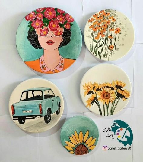 Small Mdf Board Painting Ideas, Mdf Painting Ideas, Painting On Plates Acrylic, Wall Plate Painting Ideas, Mdf Board Painting Ideas, Mdf Board Art, Circular Canvas Painting, Circular Canvas, Plate Painting