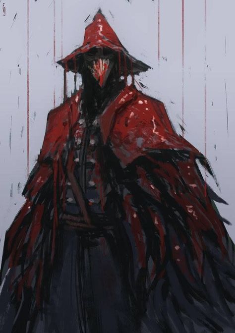 For all the Eileen the Crow fans! Blood Hunter, Bloodborne, A Drawing, A Man, Cape, Red, Black, Art