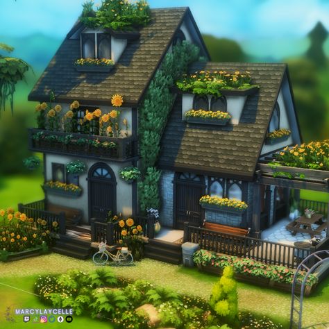 Welcome to the Sunflower Sims 4 House! 🌻 Step into a world of vibrant charm and cozy living in this meticulously designed base game home. With its sun-kissed rooms and open layout, this house invites your virtual Sims family to bask in the warmth of life. From the spacious kitchen that beckons for culinary adventures to the sunflower-strewn garden perfect for outdoor gatherings, every corner tells a story of comfort and joy. #Sims4 #SunflowerHouse #CozyLiving Sims 4 Cozy House Base Game, Sims4 Cozy House, Base Game Cottage Sims 4, Sims Garden House, Sims 4 Cottage House Base Game, Sims 4 Cottage Base Game, Base Game Build Sims 4, Cute Sims 4 Houses Base Game, Sims 4 World Layout Ideas