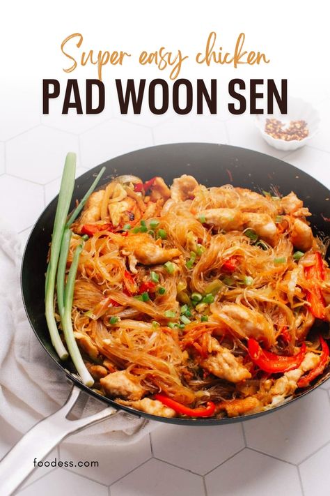 Pad Woon Sen Recipe, Glass Noodle Stir Fry, Pad Woon Sen, Crispy Chow Mein Noodles, Glass Noodles Recipe, Cellophane Noodles, Noodle Stir Fry, Chinese Cooking Wine, Chow Mein Noodles