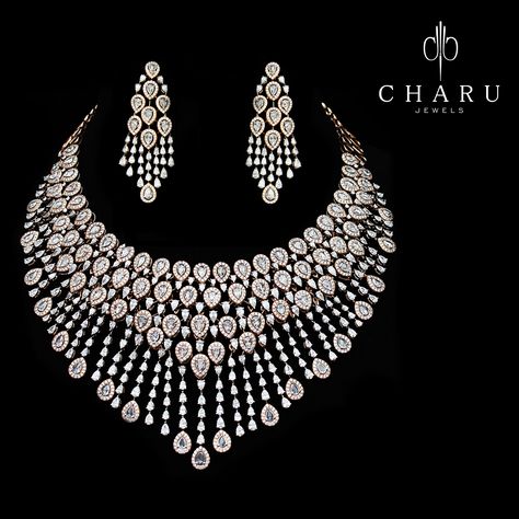 Traditional India Diamond jewellery for Marriage by Charu Jewels (=) Charu Jewels, Jewelry Design Drawing, Diamond Necklace Designs, Bridal Diamond Jewellery, Diamond Necklace Set, Solitaire Pendant Necklace, Diamond Choker, Jewelry Appraisal, Diamond Jewelry Designs