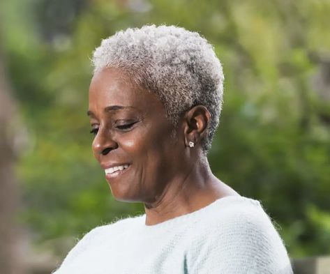 Short Afro Grey Hairstyles, Grandma Short Hairstyles, Twa Grey Natural Hair, Very Short Natural Hair For Black Women, Short Natural Grey Hair Black Women, Short Grey Hair Black Women Over 50, Gray Twa Natural Hair, Short Natural Gray Hair, Short Natural Gray Hair For Black Women