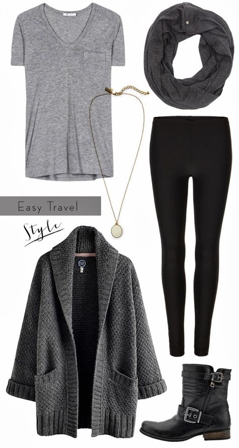 Easy travel style. The key? Mostly monochromatic. Via @Jess Pearl Pearl Pearl… Silhouette Mode, Legging Outfits, Mode Casual, Cooler Look, Boots Winter, Looks Black, Olivia Palermo, 가을 패션, Looks Style