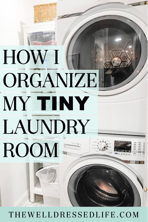 How I Organize My TINY Laundry Room Dirty Laundry Storage, Compact Laundry Room, Small Laundry Closet, Tiny Laundry Room, Utility Room Organization, Laundry Cupboard, Small Utility Room, Cute Little House, Tiny Laundry