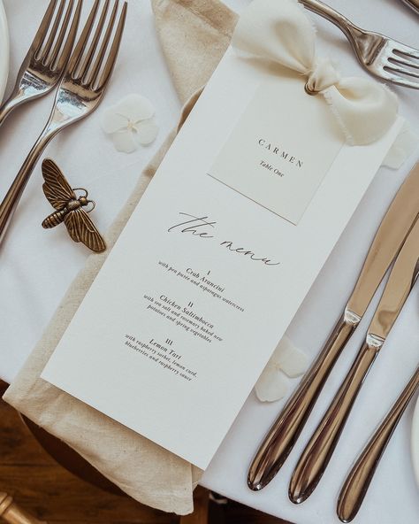 I absolutely loved meeting @atelierholmes at the Crossbasket Castle shoot earlier this year. She’s full of creative energy, kindness and a pleasure to work with. Here’s a little snap (taken by myself) of the beautiful menus I designed for the shoot. Featuring Alabaster textured menu cards and almond name tags finished with ivory frayed edge ribbon. Keeping things simple but elegant 🤍 . . . Venue: @crossbasketcastle Creative Director: @atelierholmes Videographer: @gbweddingsfilmes Creative Con... Menu Wedding Cards, Crossbasket Castle, Menu And Name Card, Cards With Ribbon, Chicken Saltimbocca, Raspberry Sauce, Spring Vegetables, Lemon Tart, Watercress