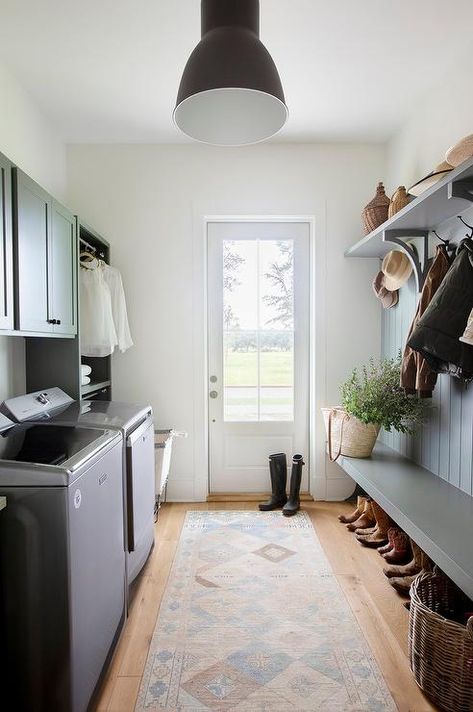 Blue Galley Style Mudroom and Laundry Room Combo - Cottage - Laundry Room Galley Laundry, Mud Room Laundry Room Combo, Laundry/mudroom Ideas, Cottage Laundry Room, Mudroom Laundry Room Ideas, Laundry Room/mudroom, Blue Laundry Rooms, Laundry Room/mud Room, Laundry Room Closet