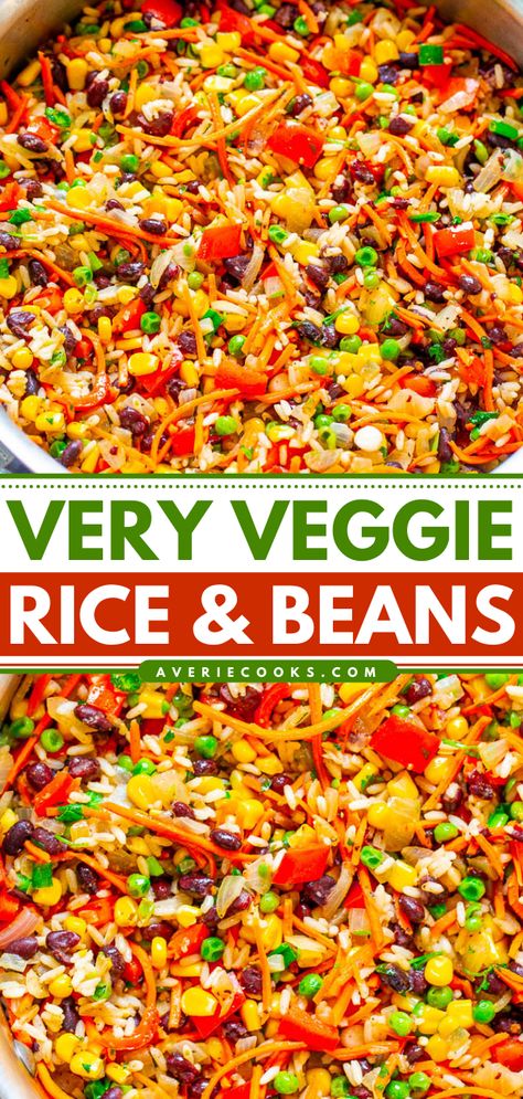 Healthy Rice and Beans Recipe (Veggie-Packed & Easy!) - Averie Cooks Veggie Rice, Rice And Beans Recipe, Rice Side Dish Recipes, Healthy Rice, Vegan Rice, Rice And Beans, Rice Side Dishes, Vegetable Rice, Tasty Vegetarian Recipes