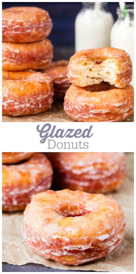 Glazed Donuts- Soft and light, with a glaze that crinkles and melts into your mouth as you take a bite, you’ll find it hard to stop at one. Biscuit Donuts, Homemade Donuts Recipe, Coconut Dessert, Glazed Donuts, Brownie Desserts, Homemade Donuts, Doughnut Recipe, Delicious Donuts, Oreo Dessert