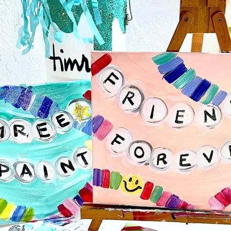 Timree Gold • Artist🎨 on Instagram: "⚠️CALLING ALL SWIFTIES⚠️ It's fun to make a friendship bracelet, but it's even more fun to PAINT your very own!! Grab a friend or go solo, and paint the cutest newest addition to Paint Club!! ⁠ ⁠ #PaintClub #Swifties #friendshipbracelets #taylorswift #timreepaintclub #besties #friendsforever #iheartpaint" Paintings Ideas For Best Friends, Things To Paint For Your Best Friend, Friendship Day Painting, Painting With Friends Ideas, Friendship Paintings Ideas, Besties Painting, Friendship Artwork, Best Friend Painting Ideas, Bestie Crafts