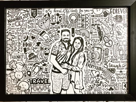 Customised Anniversary Gift, Happy Anniversary Doodle Art, Anniversary Doodle Art, Anniversary Doodles, Doodle Friends, Diy Birthday Card For Boyfriend, Ipad Sketches, Couples Doodles, Friends Memories