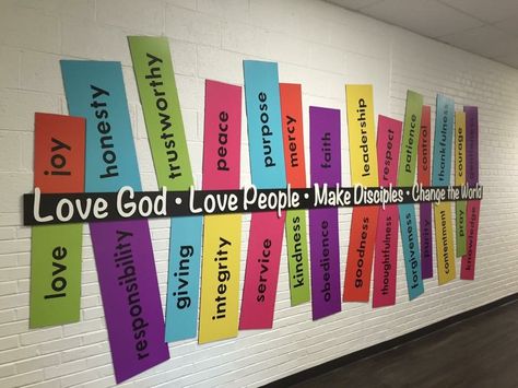 Sunday School Wall Murals, Wall Boarder Ideas Diy, Kids Church Classroom Decor Room Ideas, Religion Classroom Decor, Children’s Church Room Ideas, Childrens Ministry Decor Kids Church Wall Art, Kids Church Bulletin Boards, Children Church Decor Ideas, Sunday School Wall Decor