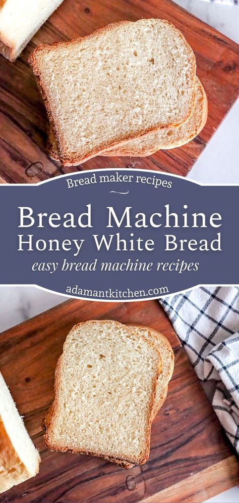 homemade honey white bread sliced on a cutting board Quick Bread Bread Machine, Bread Machine Recipes With Active Dry Yeast, Half Wheat Half White Bread Machine, Homemade Bread Recipes For Bread Maker, Bread Machine Apple Bread Recipe, Easy Breadmachine Bread Recipes, Bread Machine Country White Bread, Express Bread Machine Recipe, Amish Bread For Bread Machine