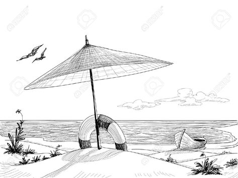 Beach Scene Sketch, Nature Sketches Pencil, Beach Sketch, Beach Sketches, Beach Drawing, Scene Drawing, Nature Sketch, Pencil Sketch Images, 3d Art Drawing