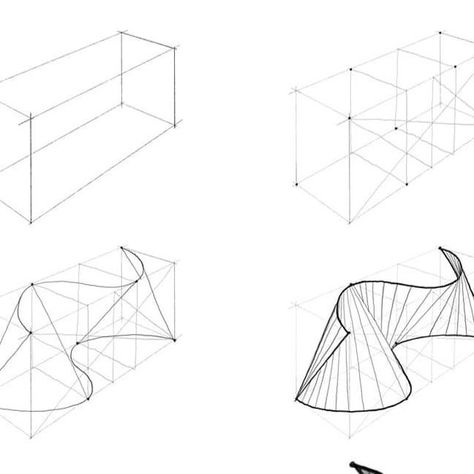 How To Draw Curves In Perspective, Product Sketching, Tutorial On Drawing, Complex Geometry, Arch Drawing, Illustration Architecture, Contour Lines, One Point Perspective, Contour Line