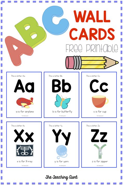 These alphabet wall cards will definitely make learning easy for your little one. The pictures used are cute and catchy. And the letters are bold and big. It will be easy for the children to see the difference between the uppercase and lowercase letters. Free Printable Abc Letters For Wall, Printable Alphabet Letters For Wall, Preschool Focus Wall Printables Free, Preschool Flashcards, Word Wall Template, Alphabet Wall Cards, Letters For Wall, Word Wall Letters, Preschool Number Worksheets