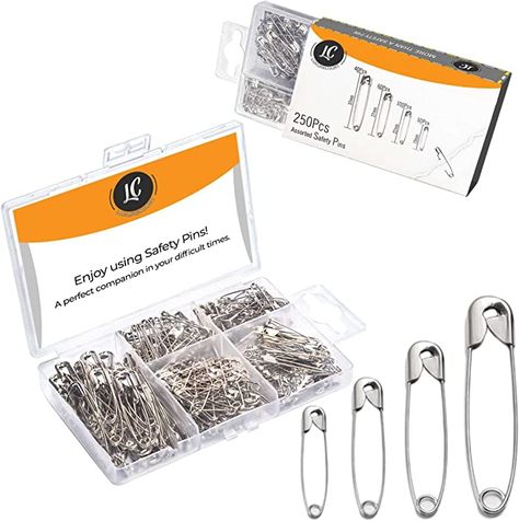 Amazon.com: 250 Pack Safety Pins by Luxurecourt, 4 Assorted Sizes of Durable, Silver Small and Large Safety Pins Bulk, Rust-Resistant Nickel Plated Steel, Sharp Edge Safety Pins for Clothes, Sewing, Arts & Craft Shirt Organization, Medical Safety, Large Safety Pin, Damaged Clothes, Hand Sewing Needles, Clothes Sewing, Sewing Needles, Safety Pins, Quilting Supplies