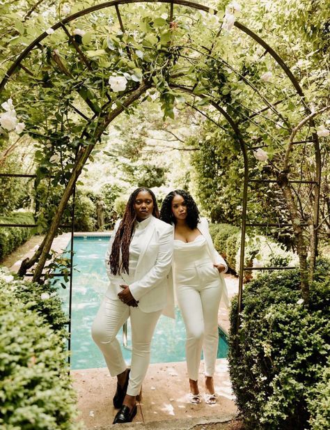 Lesbian Court Wedding, Black Wlw, 2026 Wedding, Wedding Fits, Wedding Shot List, Goddess Aesthetic, Court Wedding, All White Party, Shot List