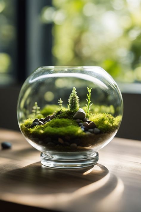 Bring nature indoors with captivating terrarium ideas. Explore mini ecosystems that add a touch of greenery to your space. Unleash your creativity and discover the art of terrarium crafting! 🌱🌐 #TerrariumIdeasSG #GreenLiving #NatureInHome #DIYGreens #TinyLandscapes #EcoFriendlyDecor 🏡✨ Desktop Terrarium, Terrarium Closed, Mini Ecosystem, Large Terrarium, Open Terrariums, Ficus Pumila, Terrarium Supplies, Terrarium Ideas, Beautiful Terrariums