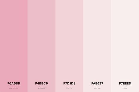 Baby Pink Palette, Light Pink Colour Palette, Baby Pink Color Palette, Shades Of Pink Names, Light Pink Palette, Light Pink Color Palette, Pink Color Palettes, Pastel Pink Color Palette, Color Palettes With Names