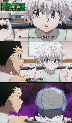 Killua's reaction is effing hilarious! I love Hunter x Hunter! Killua X Gon Grown Up, Gon And Killua Grown Up, Killua Grown Up, Gon X Killua Hard, Dark Personality, Love Reaction, Ging Freecss, Hunterxhunter Killua, Alluka Zoldyck