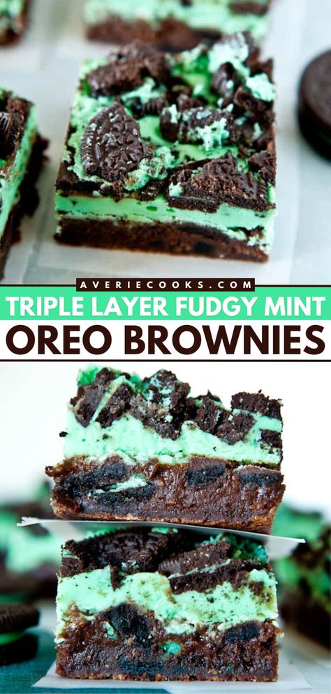 Don't miss out on this St. Patrick's Day food! This mint brownie recipe is so good. Layered with fudgy brownies, a minty marshmallow mixture, and crushed Mint Oreos, it's a St. Patrick's Day dessert idea no one will be able to resist! St Patrick’s Day Gluten Free Desserts, Saint Pattys Day Treats, Saint Patty Day Desserts, Saint Patricks Recipes, Saint Patricks Day Desert, St Patricks Day Dessert Recipe, St Patricks Day Brownie, St Patrick’s Day Mint Brownies, Desserts For Saint Patricks Day