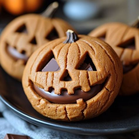 Easy Recipe | Milk Chocolate Stuffed Jack-O-Lantern Cookies 🎃🍪 | Facebook Stuffed Jack O Lantern Cookies, Milk Chocolate Stuffed Jack O Lantern Cookies, Jack O Lanter, Jack O Lantern Cookies, Cookies Ingredients, Jack O, Milk Chocolate, Granulated Sugar, Unsalted Butter