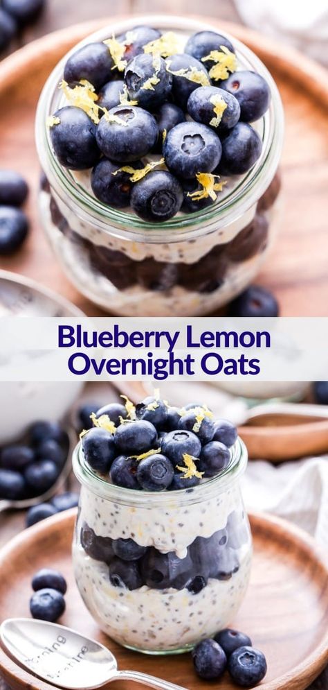 Blueberry lemon overnight oats are a spring and summer flavor you won't be able to resist! Thick, creamy and full of protein. They're perfect for a quick breakfast or snack! #overnightoats #oatmeal #blueberries #lemon #breakfast #healthybreakfast #glutenfreerecipes #healthysnacks Lemon Overnight Oats, Lemon Breakfast, Easy Breakfast Smoothies, Delicious Oatmeal, Blueberry Overnight Oats, Perfect Healthy Breakfast, Breakfast Recipes Sweet, Blueberry Oatmeal, Delicious Breakfast Recipes