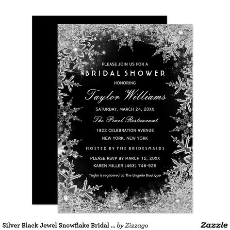 Silver Wedding Theme, Snowflake Wedding, Classy Wedding Invitations, Silver Invitation, Winter Bridal Showers, Bridal Shower Cards, Invitation Elegant, Winter Wedding Invitations, Black Jewel